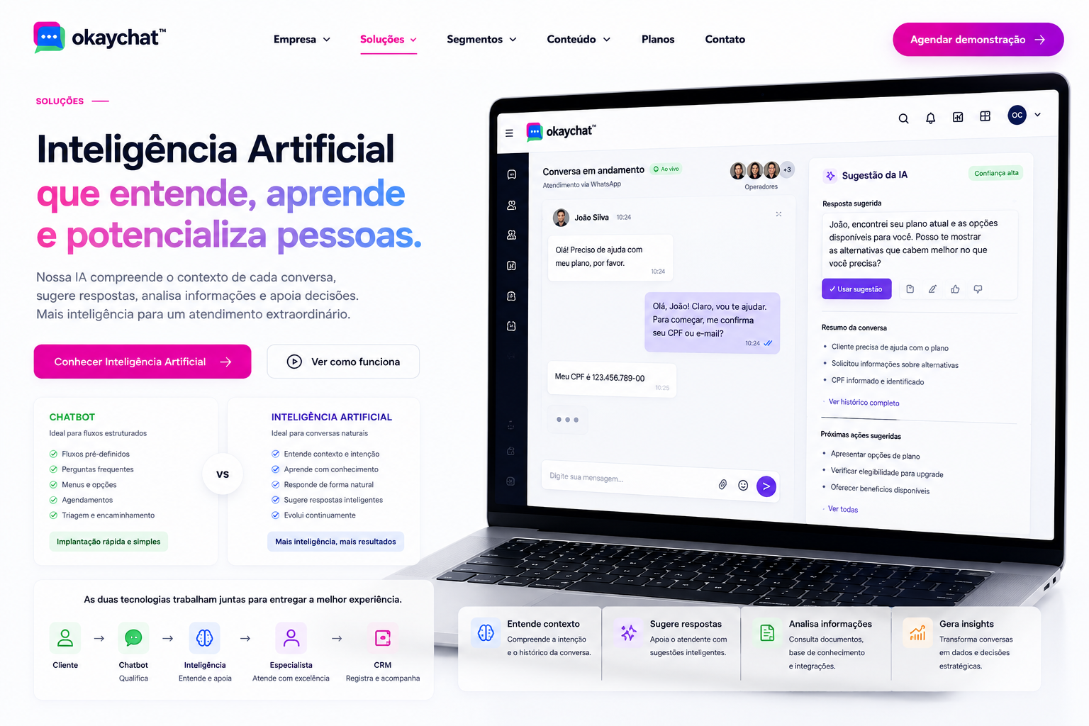 Notebook exibindo sugestões da Inteligência Artificial OkayChat